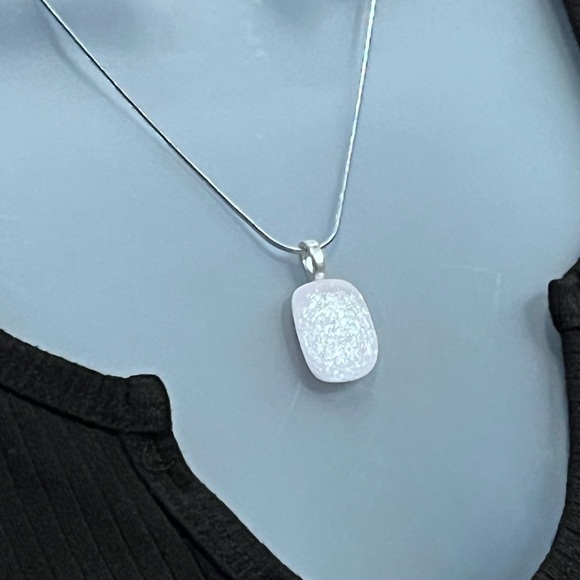 Handmade Glittery Glass Pendant 18” Stainless Steel Necklace - Picture 9 of 15